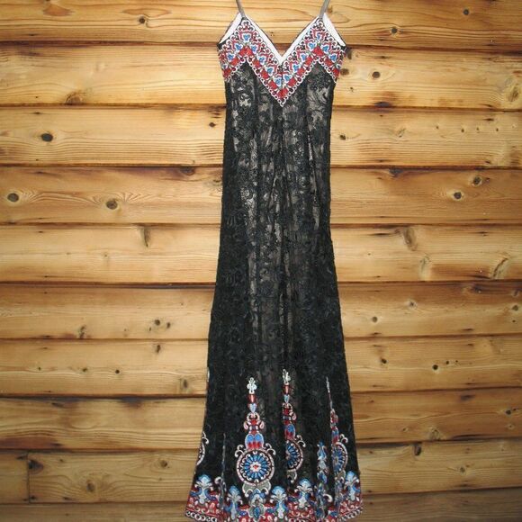NWT Jovani Black Lace Embroidered Beaded Gown - Picture 7 of 9